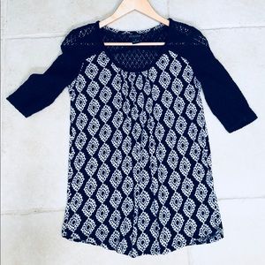 Lucky Brand Navy Blue & White Scoop-Neck Top